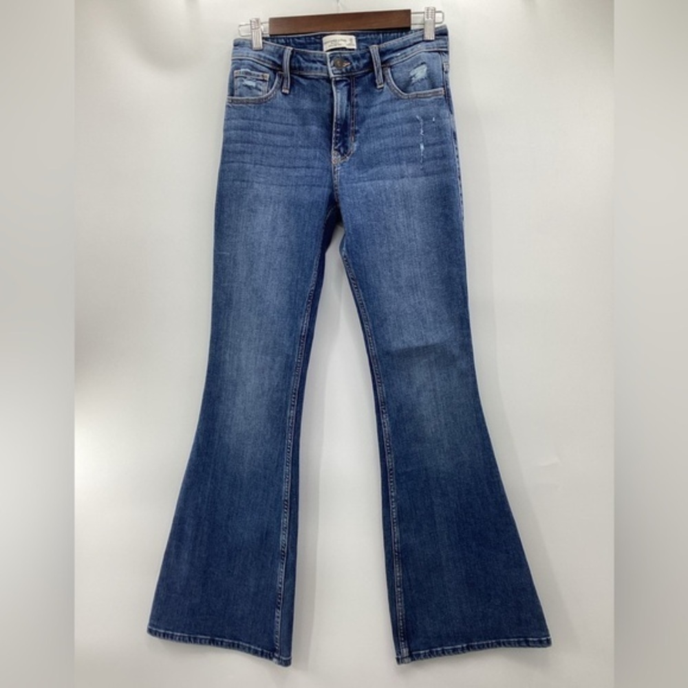 Abercrombie & Fitch The Flare Ultra High Rise Distressed Blue Jeans